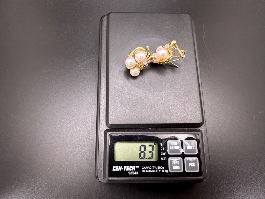 14k Gold Earrings Set With 6 6-6.5mm Pearls And 8 .01mm Round Diamonds 8.3g Retails $2,000 [Photo 7]