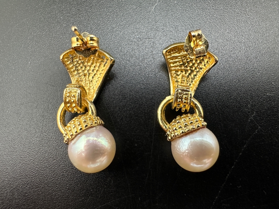14k Gold Earrings With 7.5mm Pearls 4.2g Retails $1,200 [Photo 6]
