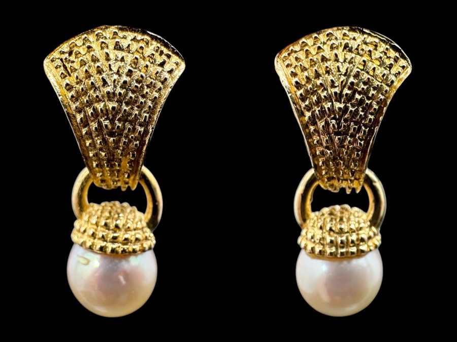 14k Gold Earrings With 7.5mm Pearls 4.2g Retails $1,200 [Photo 1]
