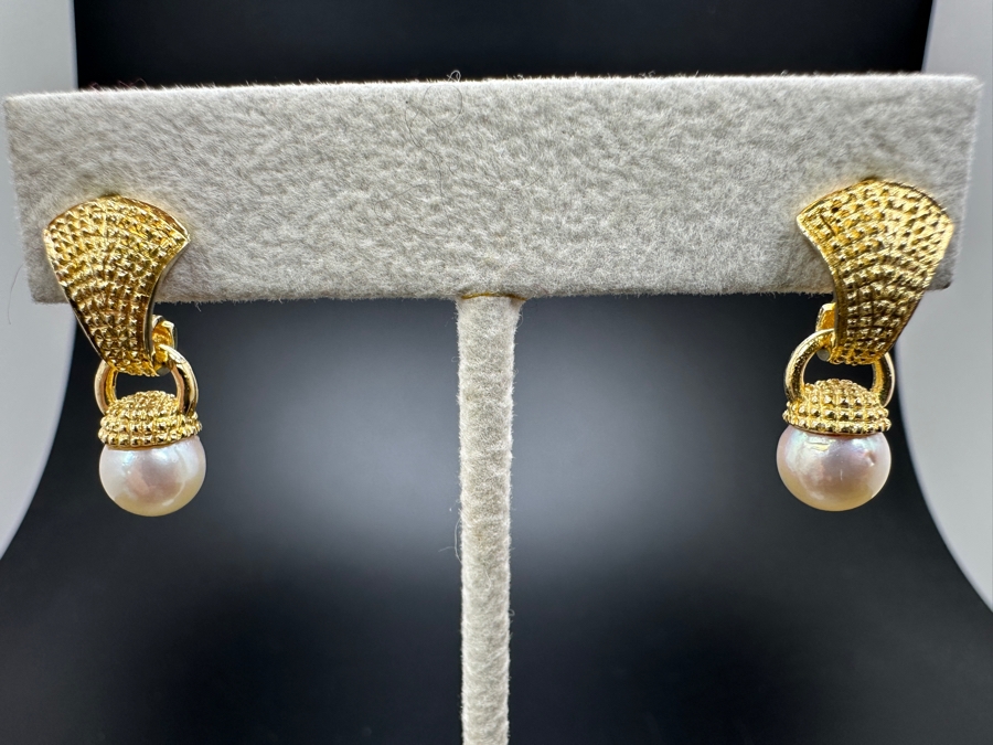 14k Gold Earrings With 7.5mm Pearls 4.2g Retails $1,200 [Photo 4]