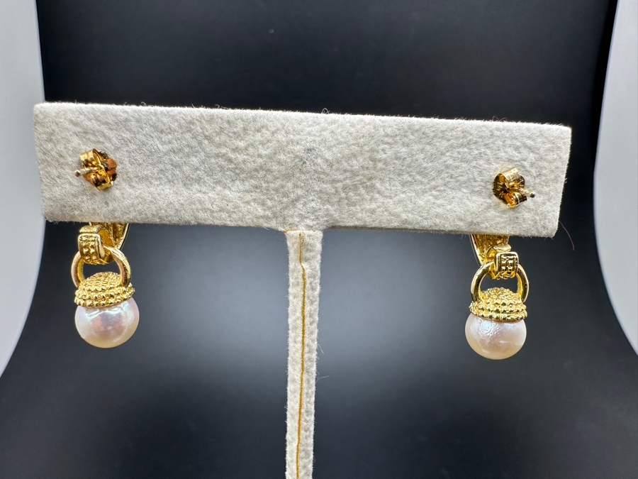 14k Gold Earrings With 7.5mm Pearls 4.2g Retails $1,200 [Photo 5]