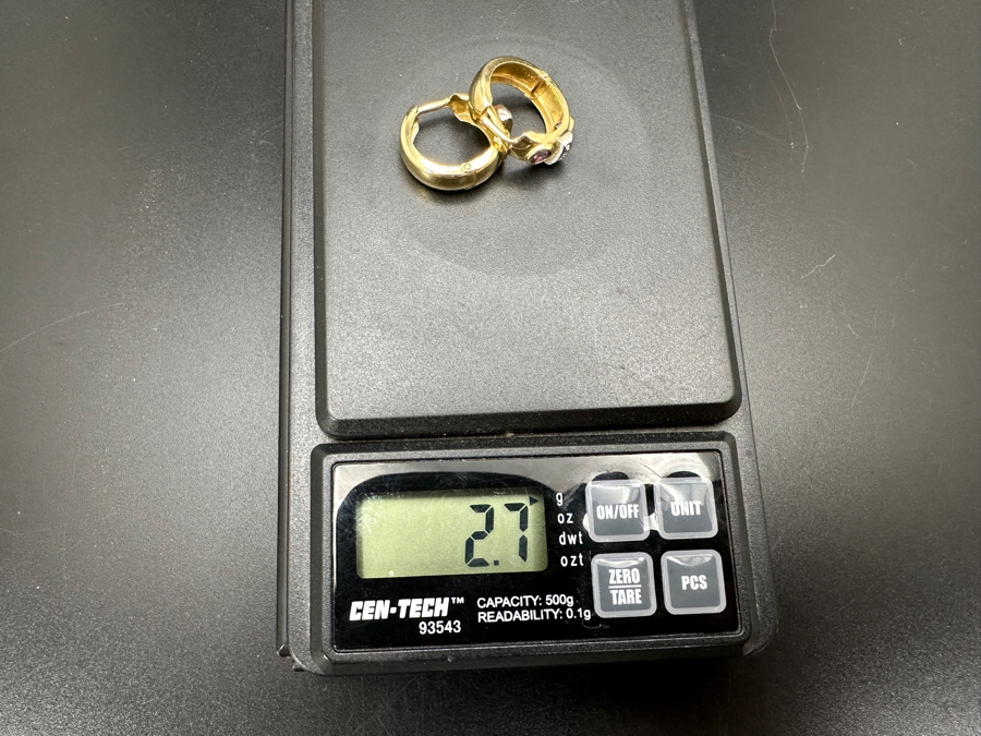 14k Gold Loop Earrings Set With 4 3mm Amethysts And 4 1.5mm Round Diamonds 2.7g Retails $800 [Photo 7]