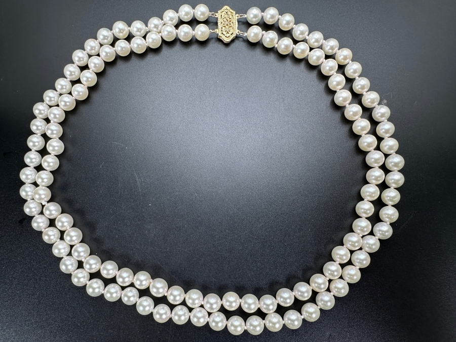 18' Double Strand Pearl Necklace With 14k Gold Clasp Retails $900 [Photo 3]