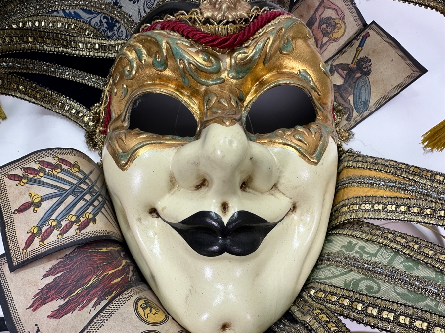 Authentic Hand Painted Venetian Jester Mask for Carnival of Venice by Otto Bessano Made In Italy 16 x 16 [Photo 5]