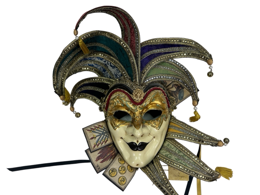 Authentic Hand Painted Venetian Jester Mask for Carnival of Venice by Otto Bessano Made In Italy 16 x 16