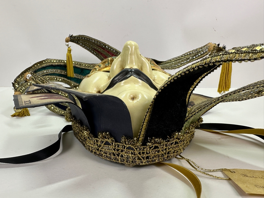 Authentic Hand Painted Venetian Jester Mask for Carnival of Venice by Otto Bessano Made In Italy 16 x 16 [Photo 9]