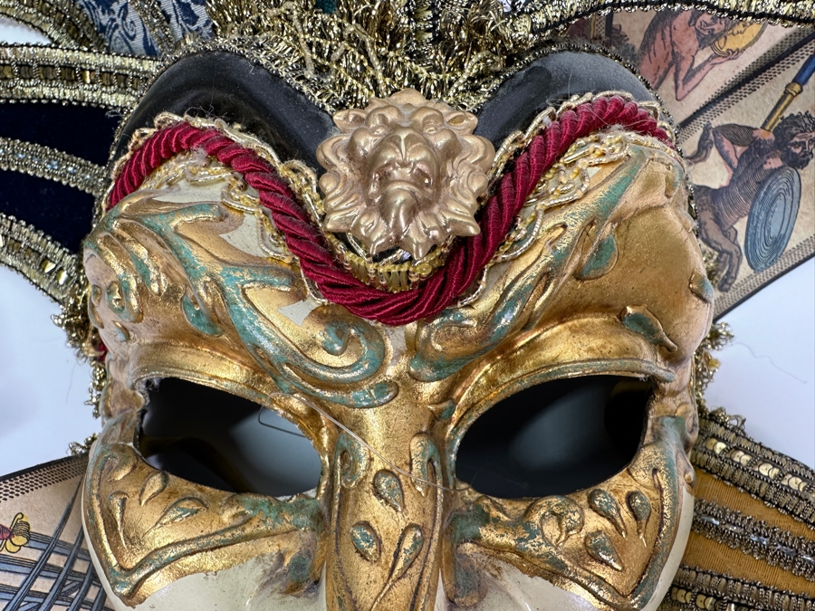 Authentic Hand Painted Venetian Jester Mask for Carnival of Venice by Otto Bessano Made In Italy 16 x 16 [Photo 14]