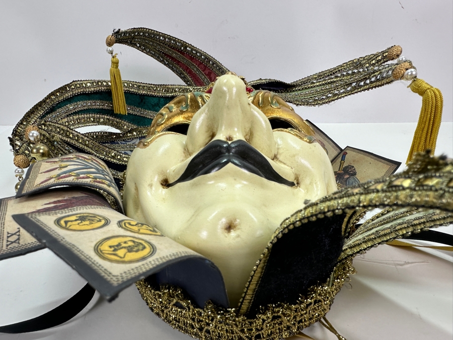 Authentic Hand Painted Venetian Jester Mask for Carnival of Venice by Otto Bessano Made In Italy 16 x 16 [Photo 13]