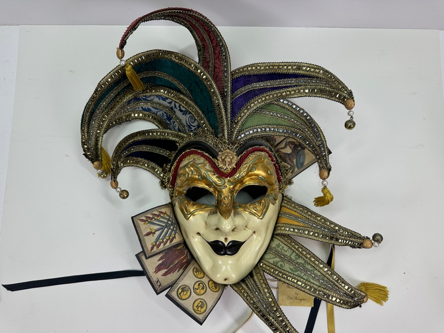Authentic Hand Painted Venetian Jester Mask for Carnival of Venice by Otto Bessano Made In Italy 16 x 16 [Photo 2]