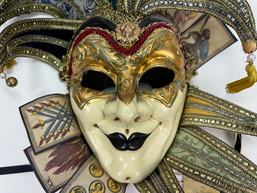 Authentic Hand Painted Venetian Jester Mask for Carnival of Venice by Otto Bessano Made In Italy 16 x 16 [Photo 4]