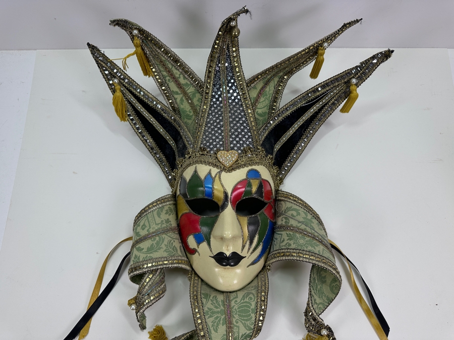 Authentic Hand Painted Venetian Jester Mask for Carnival Of Venice Made In Italy 15 x 17 [Photo 3]