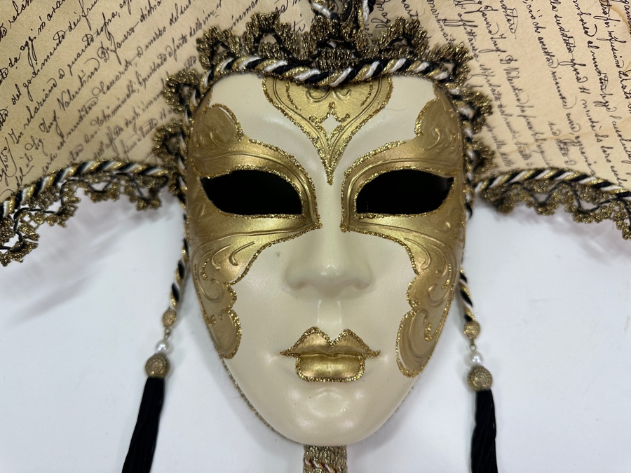 Authentic Hand Crafted Venezia Masquerade Mask on Stick Numbered 050 Made In Italy 16 x 21 [Photo 5]