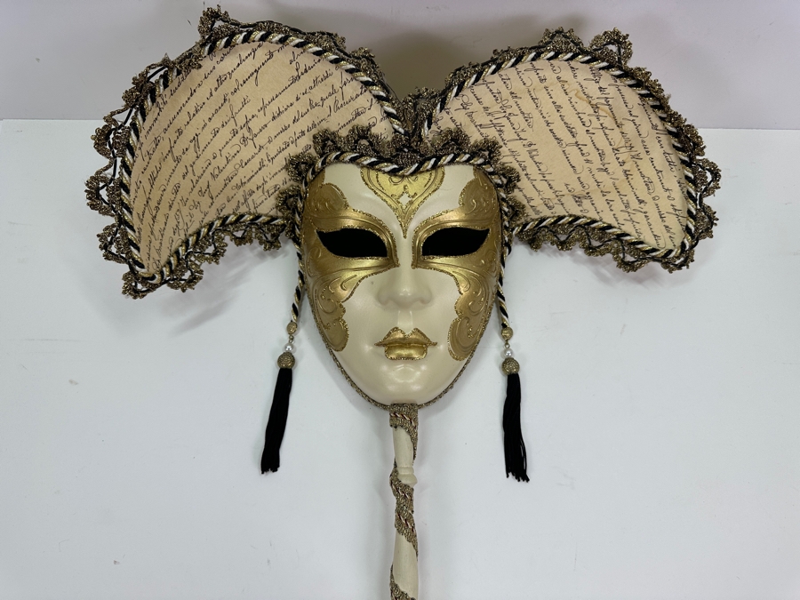 Authentic Hand Crafted Venezia Masquerade Mask on Stick Numbered 050 Made In Italy 16 x 21 [Photo 2]