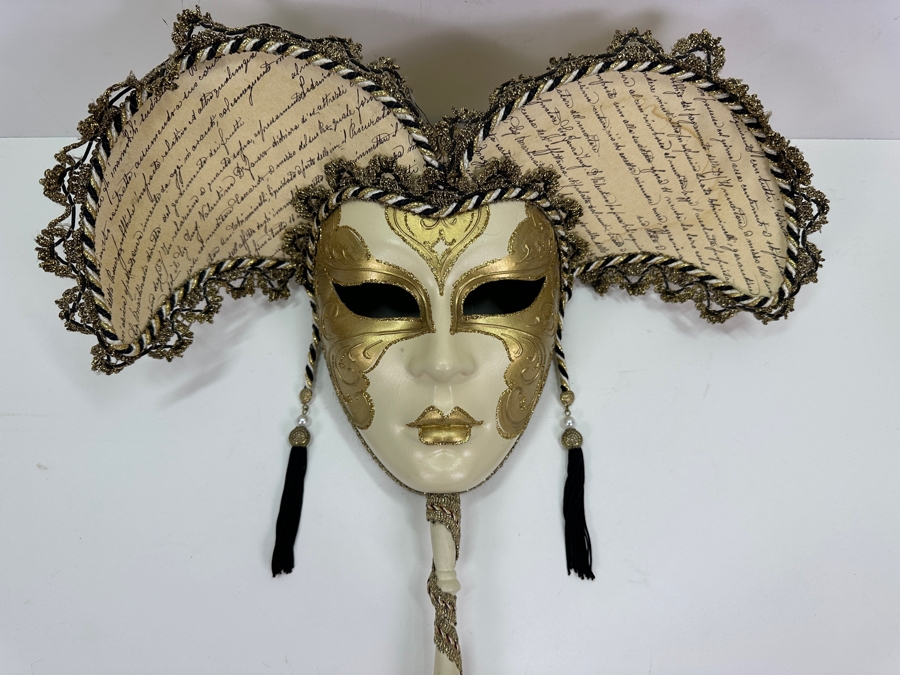Authentic Hand Crafted Venezia Masquerade Mask on Stick Numbered 050 Made In Italy 16 x 21 [Photo 3]