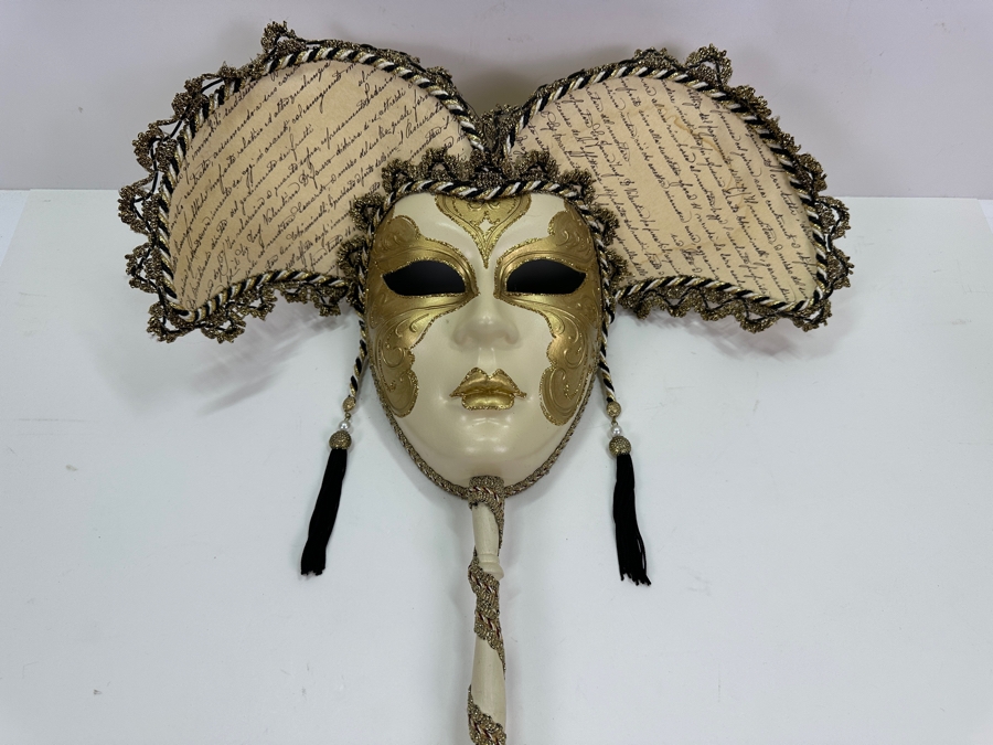 Authentic Hand Crafted Venezia Masquerade Mask on Stick Numbered 050 Made In Italy 16 x 21 [Photo 4]
