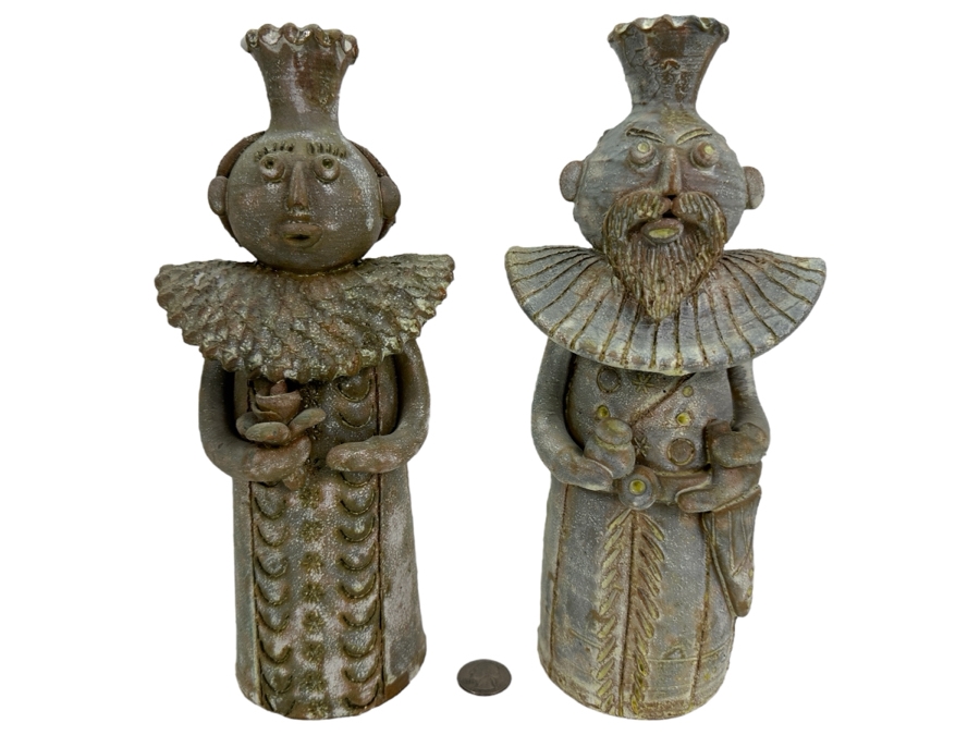 Signed Icelandic Pottery Figurines Candle Holders 10.5'H