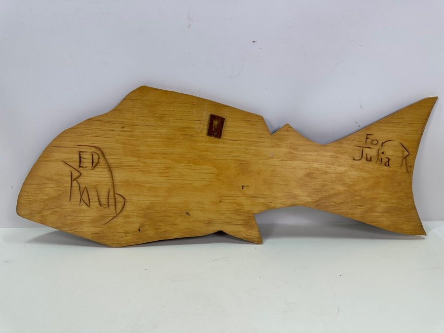 Northwest Coast Alaskan Indigenous Tribal Salmon Wooden Wall Plaque Signed Ed Raud 23'W x 9'H [Photo 5]