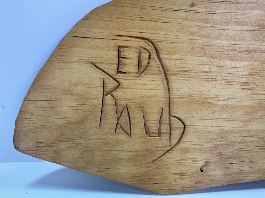 Northwest Coast Alaskan Indigenous Tribal Salmon Wooden Wall Plaque Signed Ed Raud 23'W x 9'H [Photo 6]