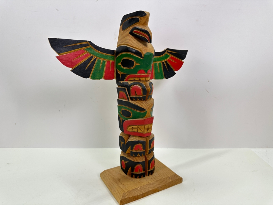 Northwest Coast Hand-Carved and Painted Wooden Totem Pole by Ed Raud 12'W x 13'H [Photo 2]