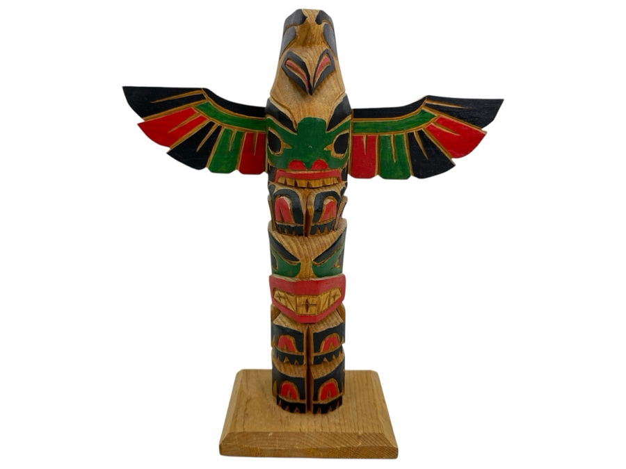 Northwest Coast Hand-Carved and Painted Wooden Totem Pole by Ed Raud 12'W x 13'H [Photo 1]