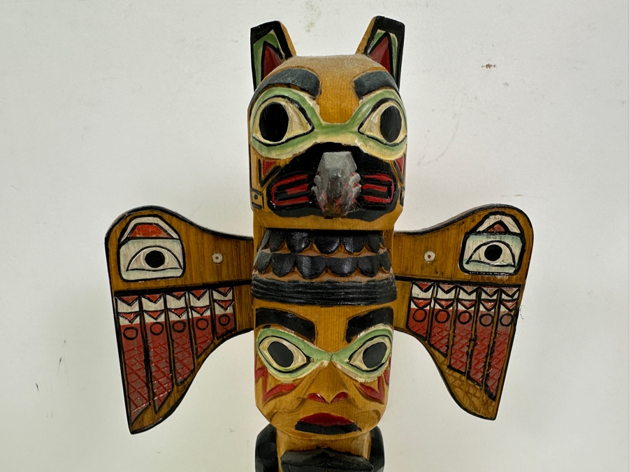 Signed Hand-Carved and Painted 'Legend of the Frog' Pacific Northwest Wooden Totem Pole by Patrick Seale 6'W x 11'H [Photo 6]