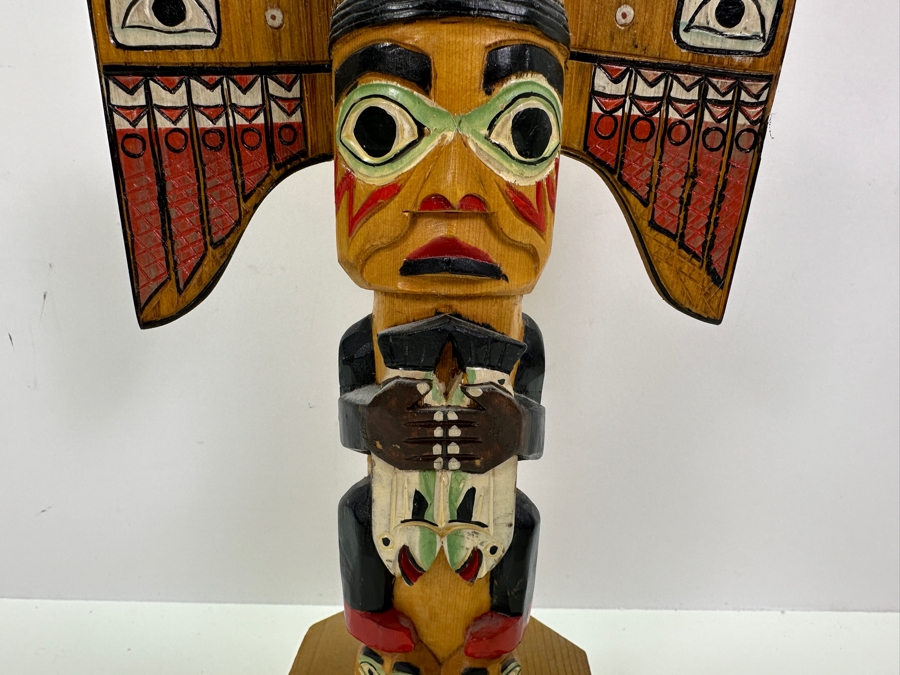 Signed Hand-Carved and Painted 'Legend of the Frog' Pacific Northwest Wooden Totem Pole by Patrick Seale 6'W x 11'H [Photo 4]