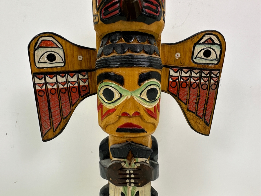 Signed Hand-Carved and Painted 'Legend of the Frog' Pacific Northwest Wooden Totem Pole by Patrick Seale 6'W x 11'H [Photo 5]