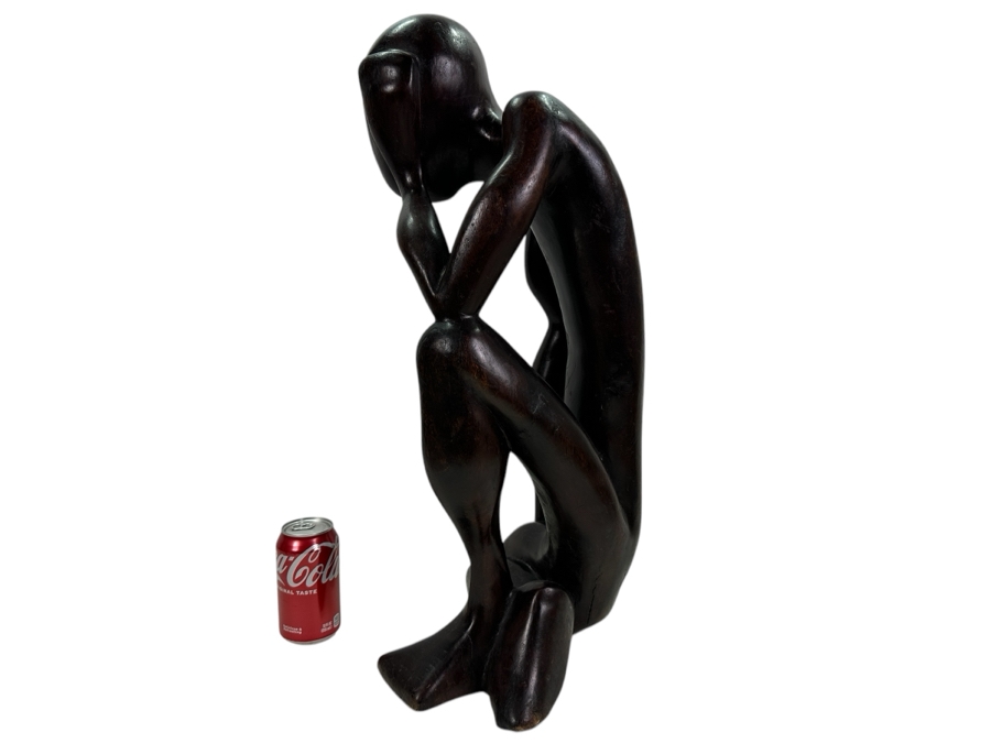 Large Hand Carved African Thinking Man Sculpture 25H [Photo 5]