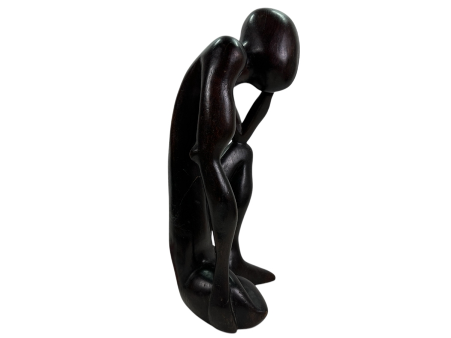 Large Hand Carved African Thinking Man Sculpture 25H [Photo 3]