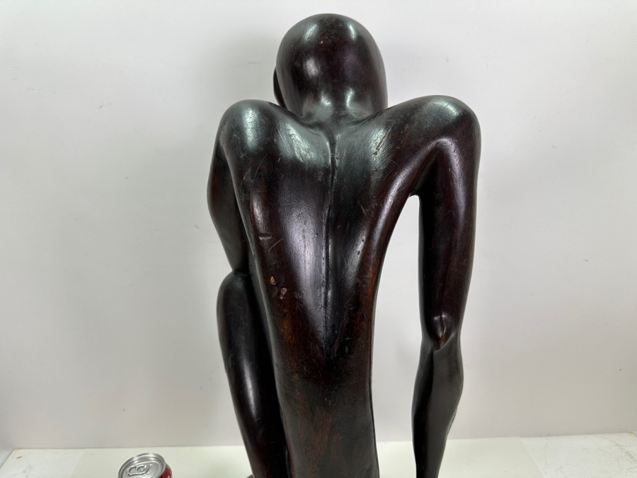 Large Hand Carved African Thinking Man Sculpture 25H [Photo 6]