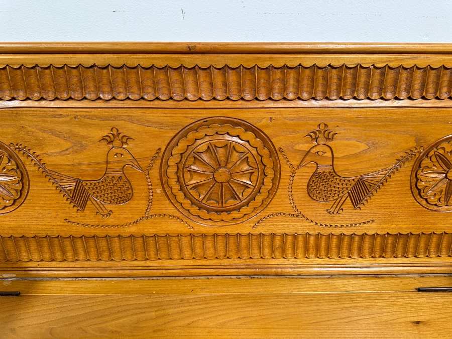 Traditional Sardinian Masterly Hand Carved Bench With Storage In Sardinian Chestnut Wood Signed On Back Milia Michele 2002 Very Heavy 47W X 18D X 37H [Photo 9]