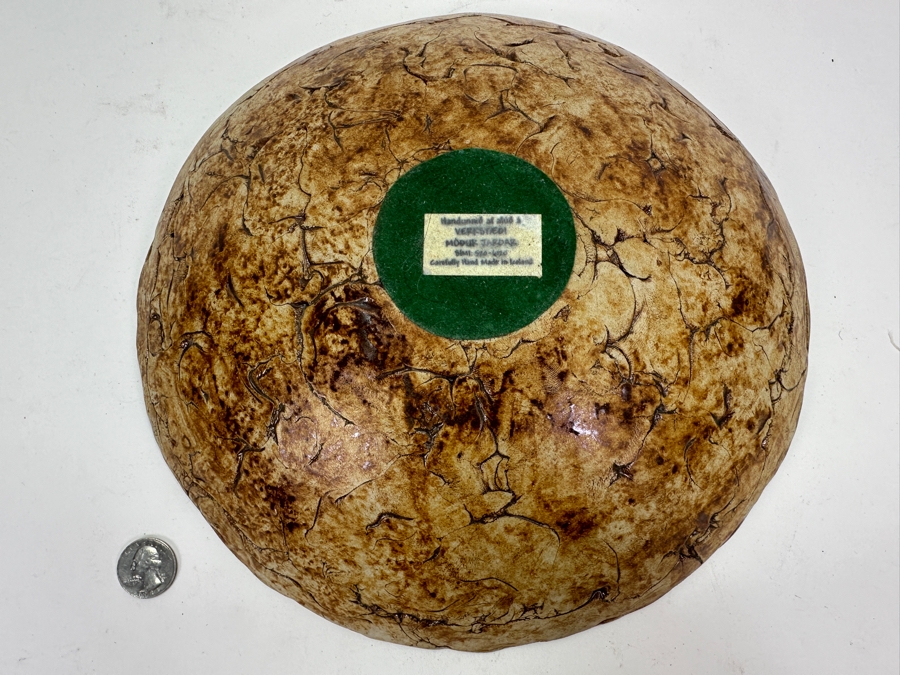 Vintage Handmade Icelandic Art Pottery Bowl Modur Jardar With Pair Of Relief Horses 11W X 2.5H [Photo 7]