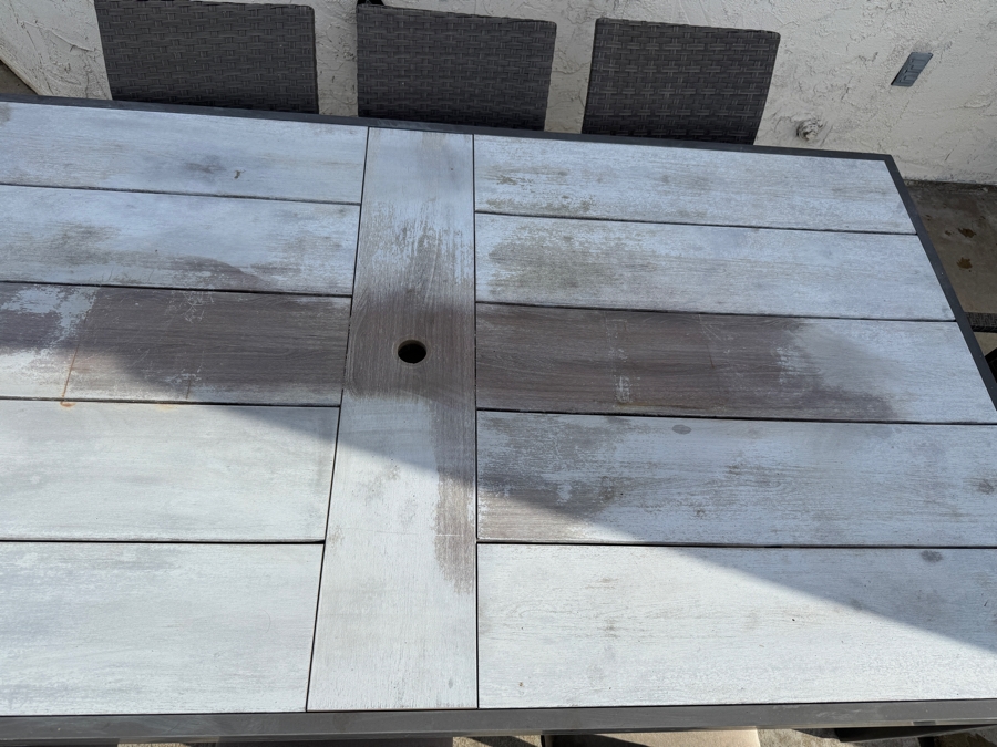 RST Brand Vistano 9 Piece Sunbrella Outdoor Dining Set - Gray  Table With Eight Chairs (Two Are Armchairs) 85W x 42D x 30H Retail $3,549 [Photo 5]