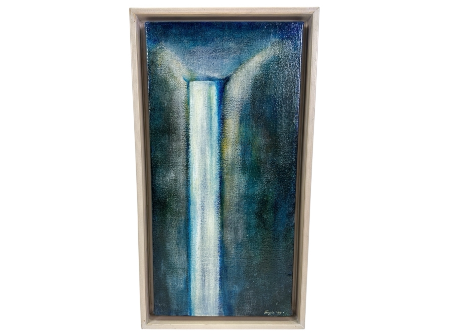 Freyja Onundardottir (Icelandic Artist) Original Oil On Canvas Of A Waterfall Signed And Dated 1999 8 X 16 Framed 9.5 X 17 [Photo 1]