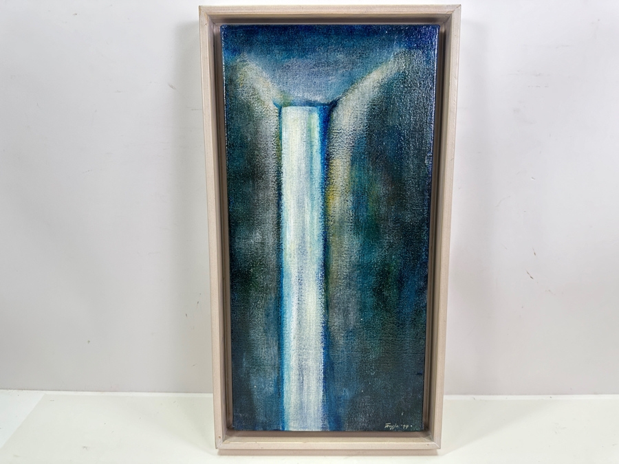 Freyja Onundardottir (Icelandic Artist) Original Oil On Canvas Of A Waterfall Signed And Dated 1999 8 X 16 Framed 9.5 X 17 [Photo 2]