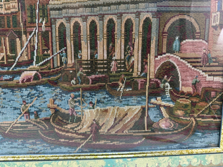Vintage Italian Ventian Tapestry Featuring The Rialot Bridge And Gondolas Of The Grand Canal 37.5 X 18 Framed 41.5 X 22 [Photo 5]