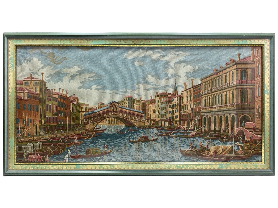 Vintage Italian Ventian Tapestry Featuring The Rialot Bridge And Gondolas Of The Grand Canal 37.5 X 18 Framed 41.5 X 22 [Photo 1]