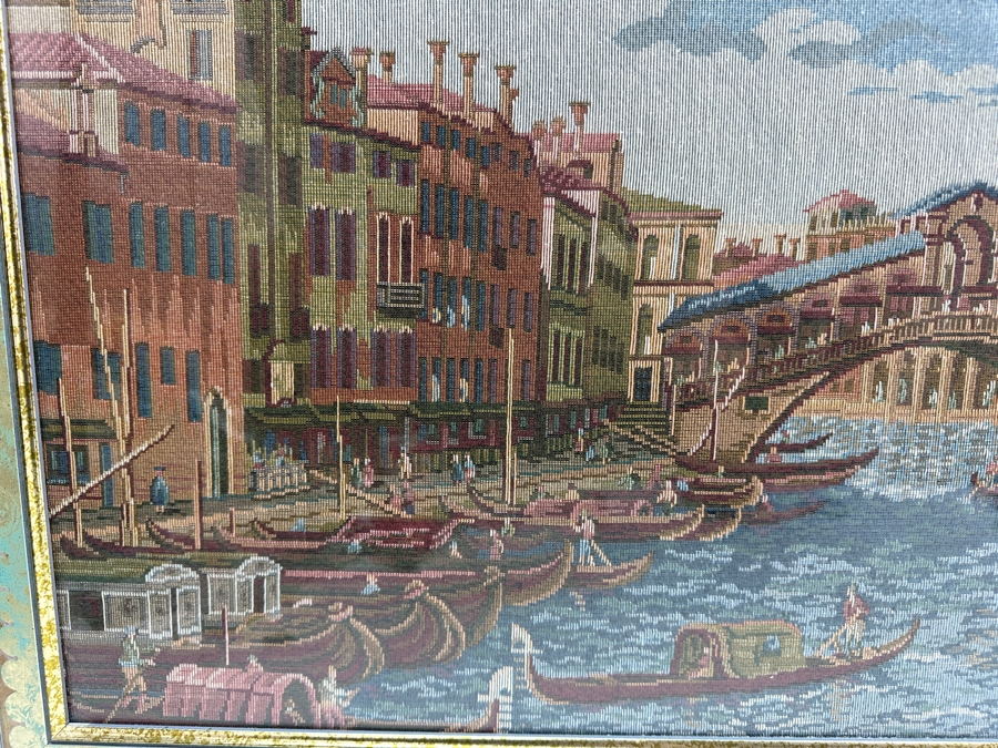 Vintage Italian Ventian Tapestry Featuring The Rialot Bridge And Gondolas Of The Grand Canal 37.5 X 18 Framed 41.5 X 22 [Photo 2]