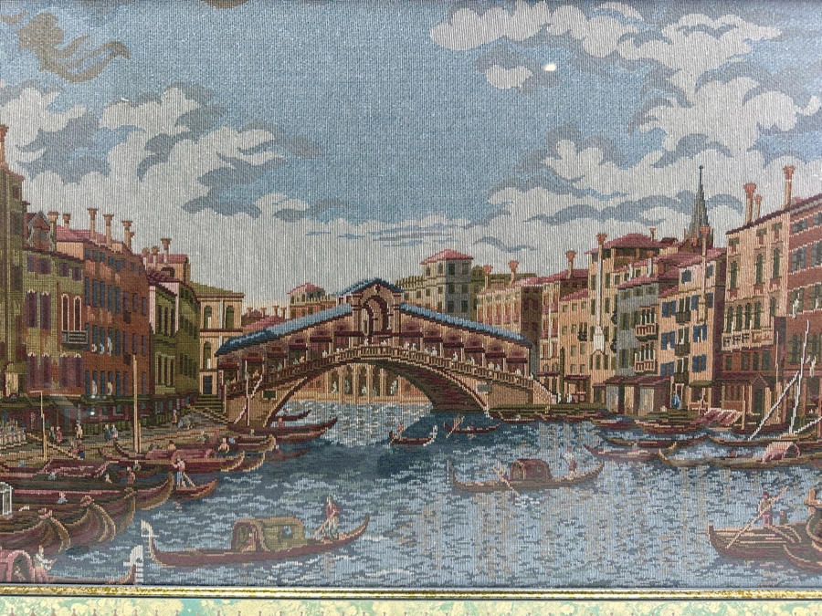 Vintage Italian Ventian Tapestry Featuring The Rialot Bridge And Gondolas Of The Grand Canal 37.5 X 18 Framed 41.5 X 22 [Photo 7]