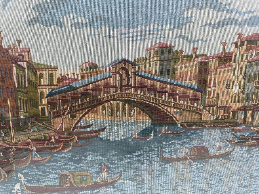 Vintage Italian Ventian Tapestry Featuring The Rialot Bridge And Gondolas Of The Grand Canal 37.5 X 18 Framed 41.5 X 22 [Photo 3]