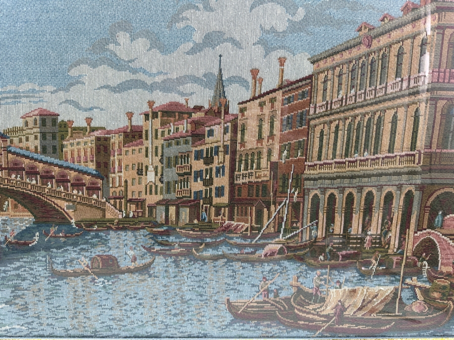 Vintage Italian Ventian Tapestry Featuring The Rialot Bridge And Gondolas Of The Grand Canal 37.5 X 18 Framed 41.5 X 22 [Photo 4]