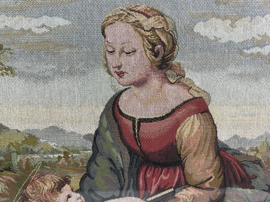 Vintage Italian Tapestry Of Raphael's Painting 'La Belle Jardinier' (The Beautiful Gardener) Showing The Virgin Mary With Infant Jesus And John The Baptist [Photo 2]