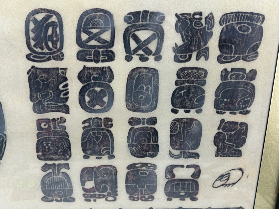 Vintage Mayan Calendar Tzolk'in Rubbing Featuring Glyphs 31.5 X 20 Framed 37 X 25 [Photo 5]