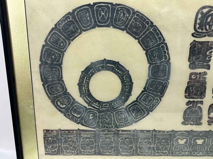 Vintage Mayan Calendar Tzolk'in Rubbing Featuring Glyphs 31.5 X 20 Framed 37 X 25 [Photo 3]