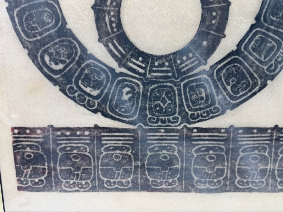 Vintage Mayan Calendar Tzolk'in Rubbing Featuring Glyphs 31.5 X 20 Framed 37 X 25 [Photo 11]