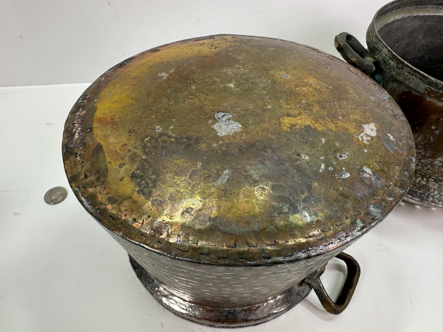 Antique Hammered Copper Cooking Pot And Strainer 10.75H [Photo 5]