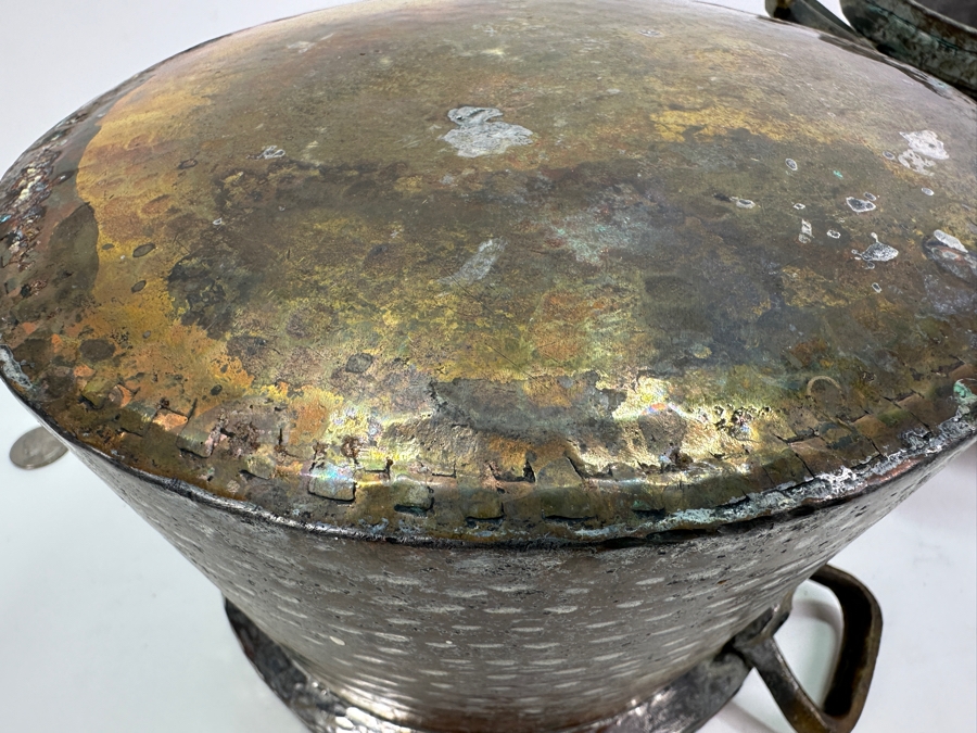 Antique Hammered Copper Cooking Pot And Strainer 10.75H [Photo 6]