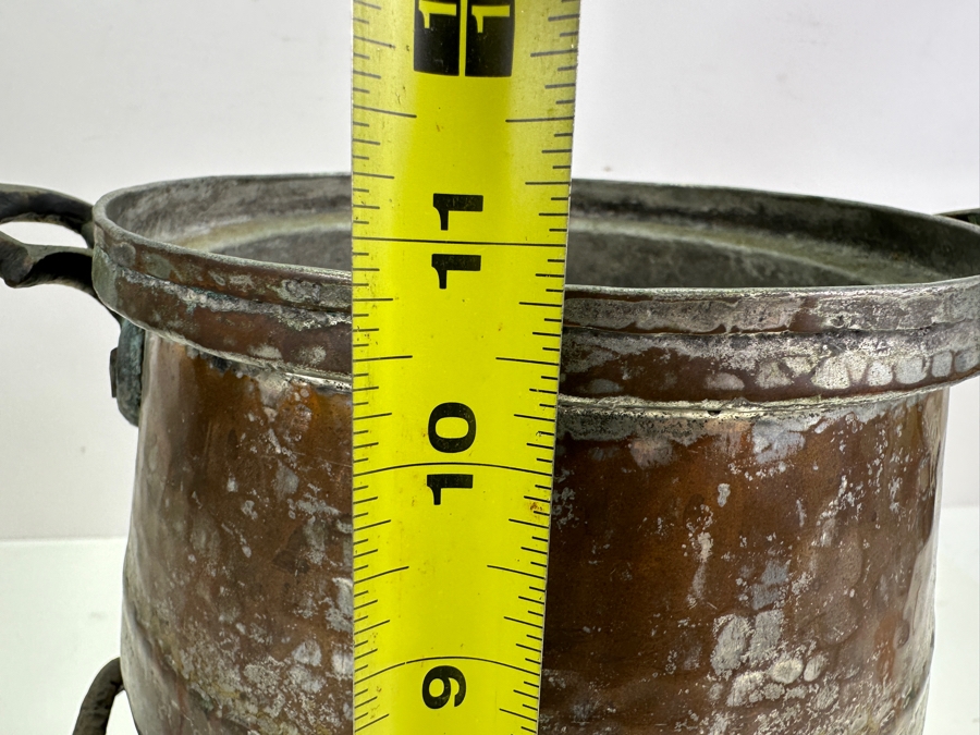 Antique Hammered Copper Cooking Pot And Strainer 10.75H [Photo 7]