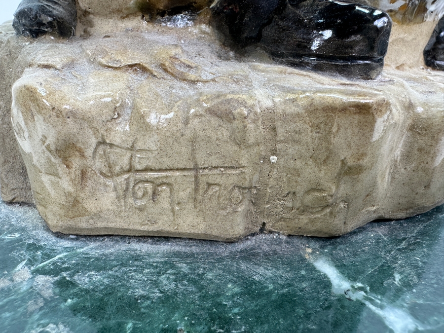 Artist Signed Art Pottery Sculpture On Marble Base 12W X 18H [Photo 8]