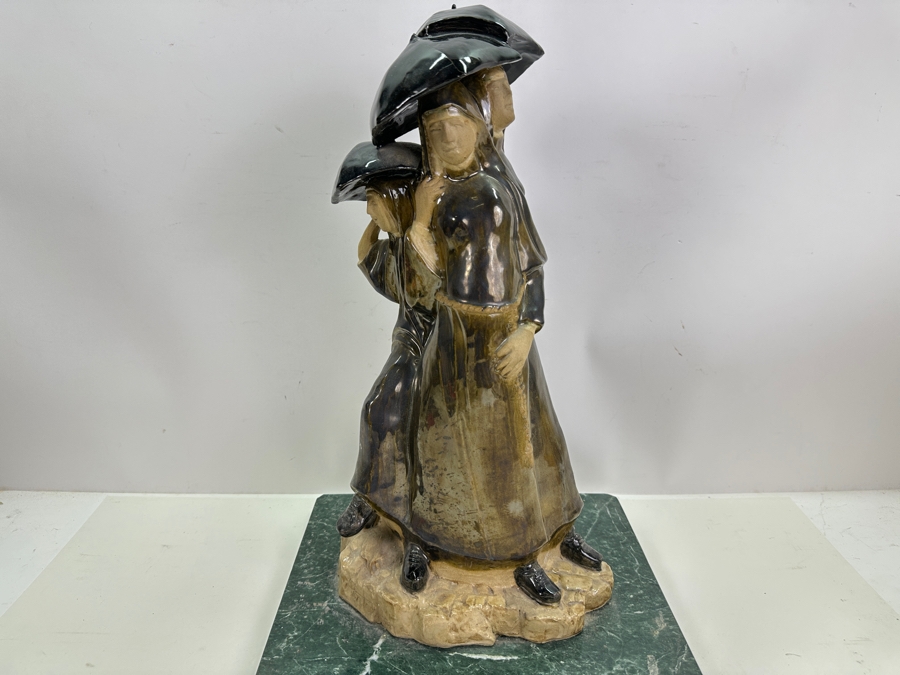 Artist Signed Art Pottery Sculpture On Marble Base 12W X 18H [Photo 4]